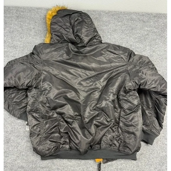 VTG Jordan Craig‎ Black Bomber Jacket Hooded Faux Fur Trim Orange Lined Mens 5XL